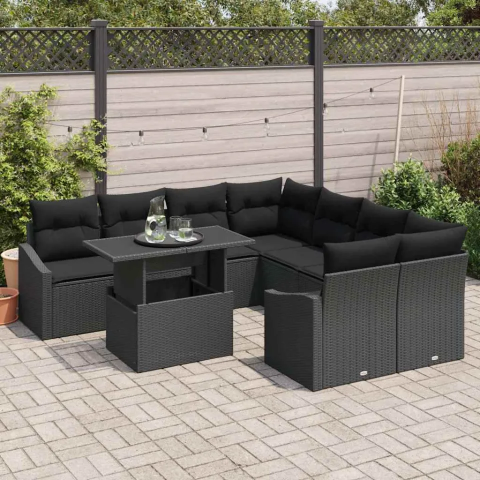 vidaXL Tuin Sofa Set 9 st Zwart poly rattan, foto 2