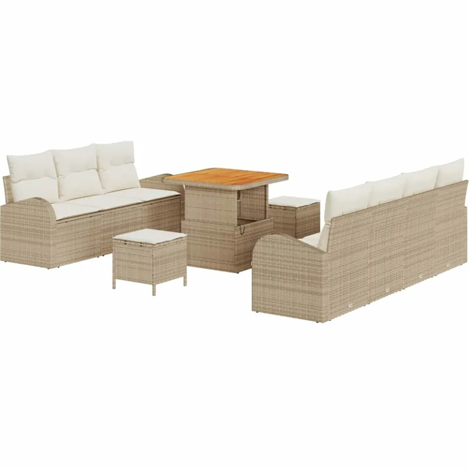 vidaXL Tuinbankenset 10 st Beige poly rattan