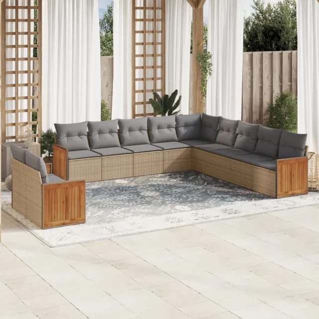 vidaXL 11-delige Tuinset met kussens poly rattan beige, foto 2