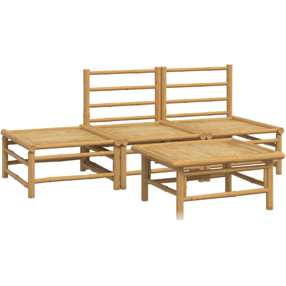 vidaXL 4-delige Loungeset met kussens bamboe lichtgrijs bruin, foto 3