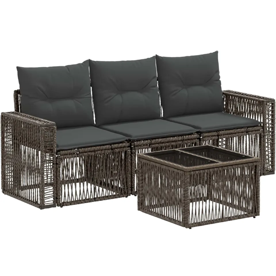 vidaXL Tuinbankenset 4 st 3-zits Grijs en Donkergrijs poly rattan, foto 3