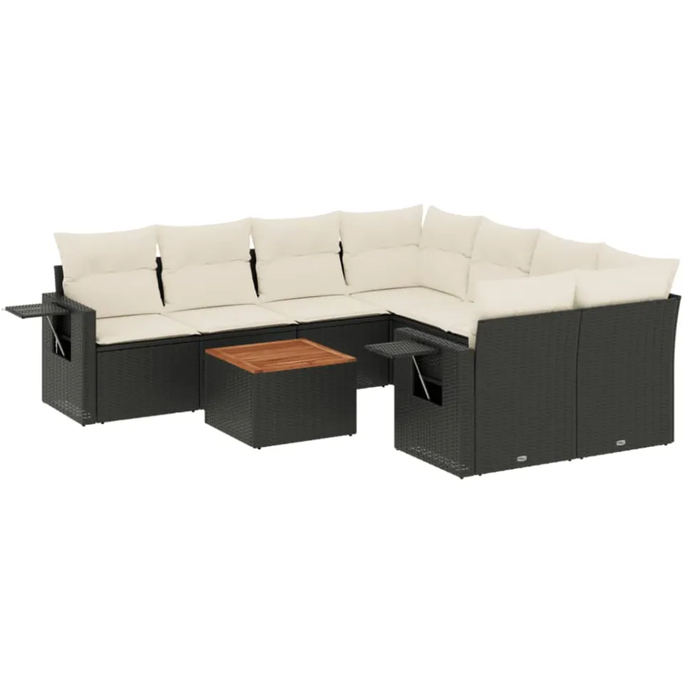 vidaXL 9-delige Loungeset met kussens poly rattan zwart, foto 3