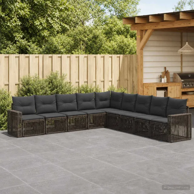 vidaXL Tuinbankenset 9 st Grijs en Donkergrijs poly rattan, foto 2
