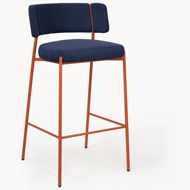 Westwing Collection Gestoffeerde bouclé barkruk Samantha Blauw, Rood