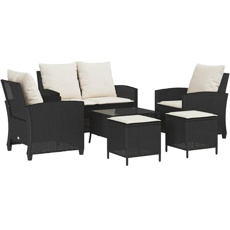 vidaXL 6-delige Loungeset met kussens poly rattan zwart