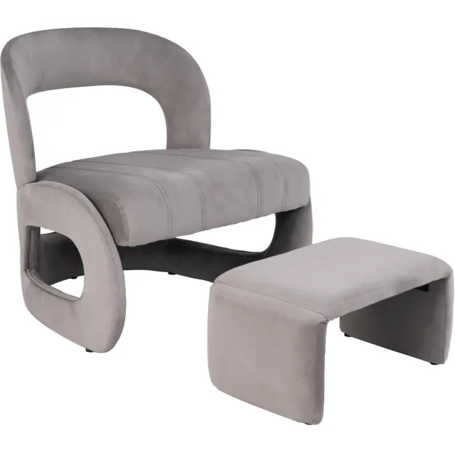 Costway Fauteuil met kruk, oversized relaxstoel met open rug en breed zitvlak, gevoerde leesstoel, tv-stoel XXL, ruimtebesparende oorfauteuil voor woonkamer, slaapkamer, kantoor Grijs