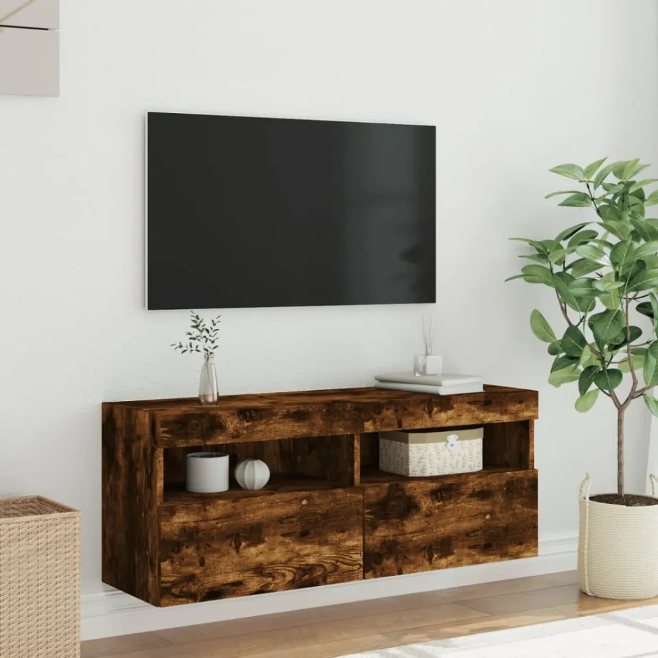 vidaXL Tv-wandmeubel met LED-verlichting 100x30x40 cm gerookt eiken, foto 4