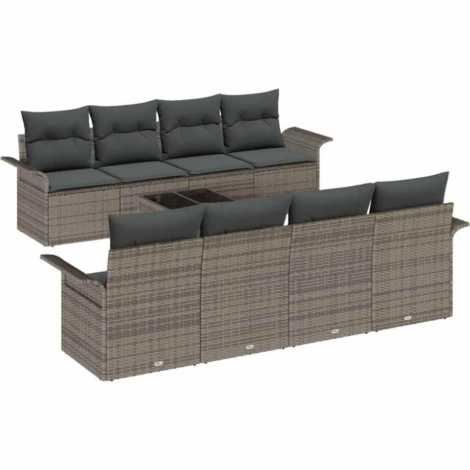 vidaXL Tuin Sofa Set 9 st Grijs poly rattan, foto 4