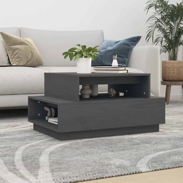 vidaXL Salontafel 80x55x40,5 cm massief grenenhout grijs, foto 2