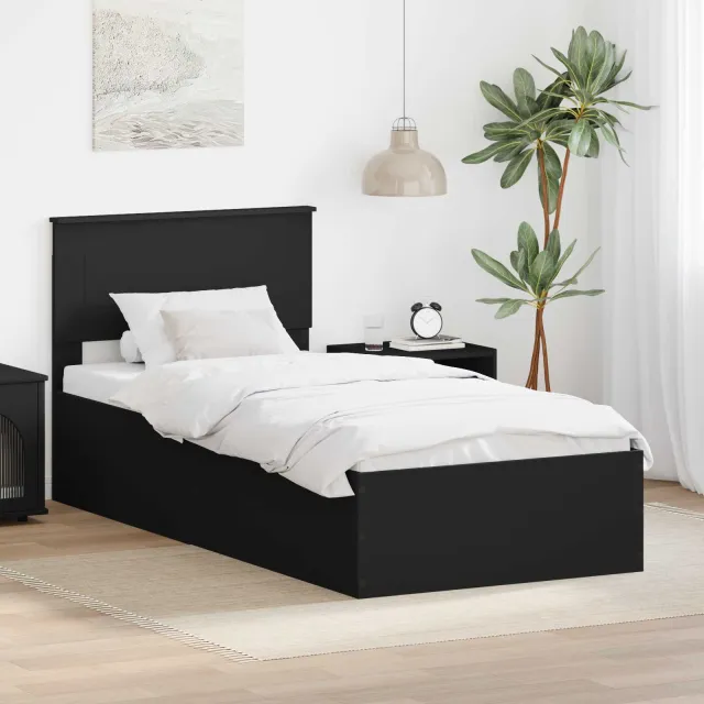 vidaXL Bedframe met hoofdeinde Zwart 90 x 190 cm Bewerkt hout