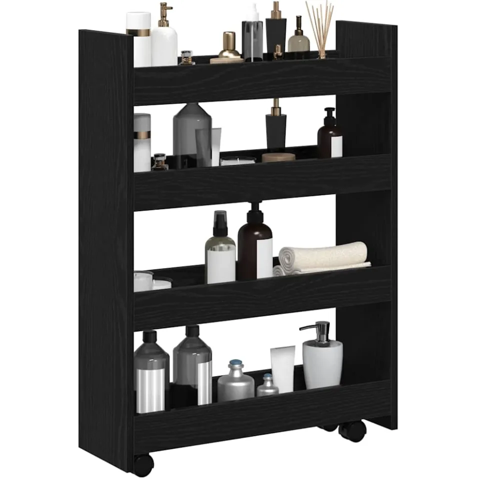 vidaXL Smalle Opbergtrolley Zwart Eiken 60 x 20 x 82 cm Bewerkt hout