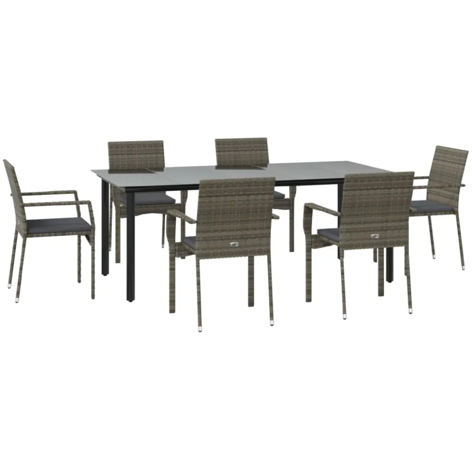 vidaXL 7-delige Tuinset met kussens poly rattan zwart en grijs