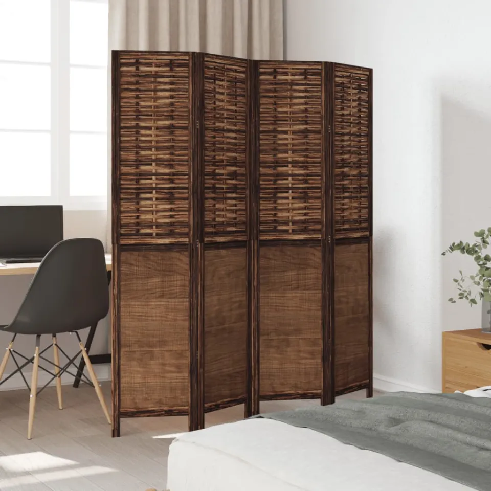 vidaXL Kamerscherm met 4 panelen massief paulowniahout donkerbruin bruin, foto 4