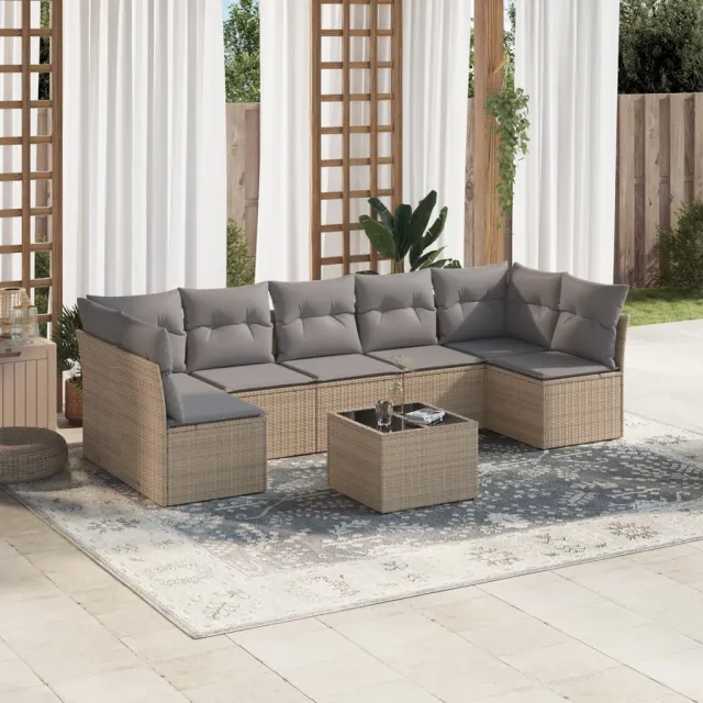 vidaXL 8-delige Loungeset met kussens poly rattan beige, foto 2