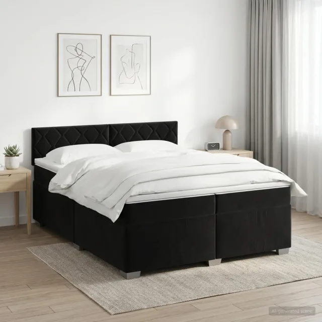 vidaXL Boxspringbed met matras Zwart 200 x 200 cm Fluweel