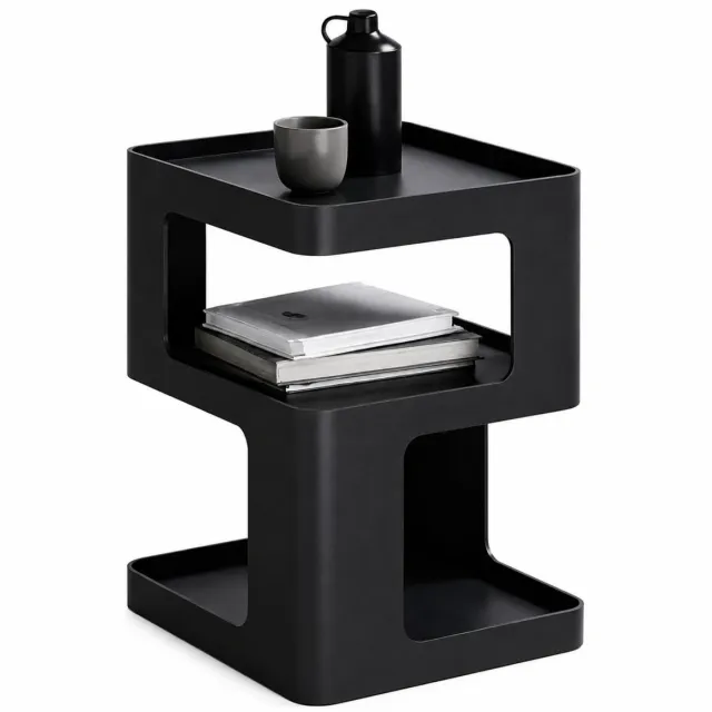 Arisa Home Nachtkastje-Bijzettafel - Geometrische vorm - Bijzettafeltjes Woonkamer-L40xB40xH54 - Zwart Metaal - Industrieel