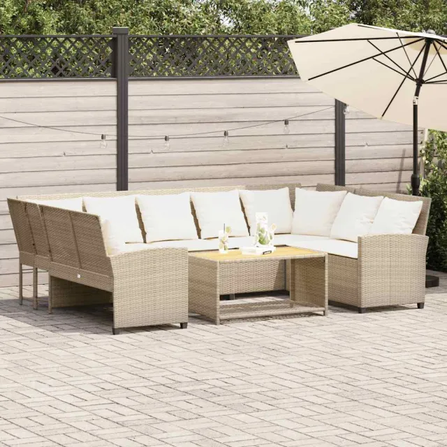 vidaXL Tuinbank met kussens poly rattan beige, foto 2
