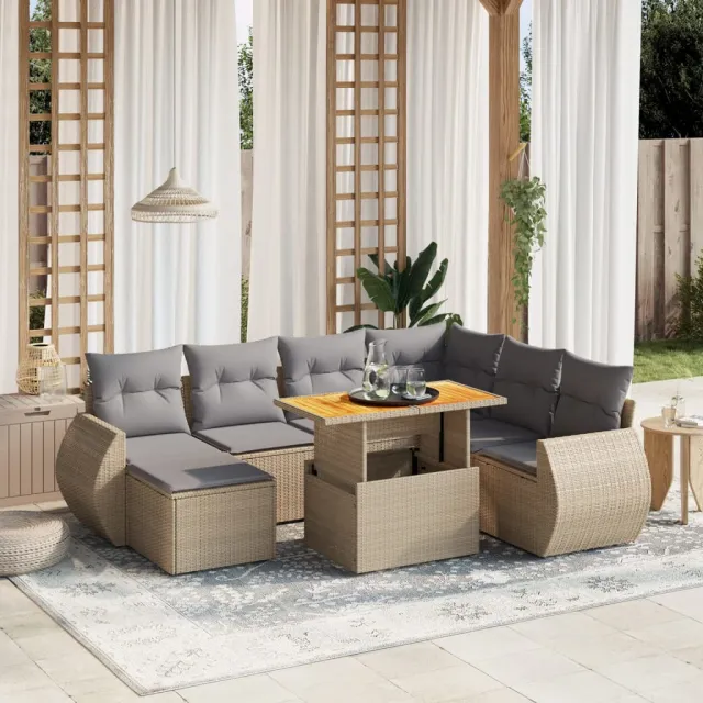 vidaXL 8-delige Loungeset met kussens poly rattan beige, foto 2