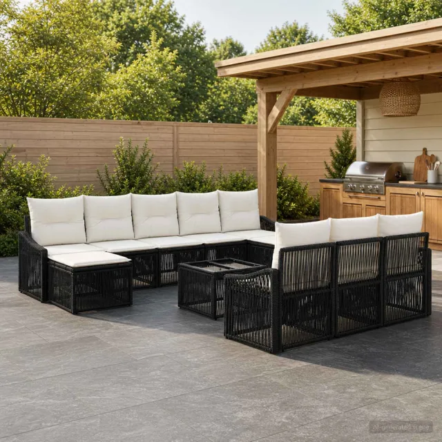 vidaXL Tuinbankenset 11 st Zwart poly rattan, foto 2