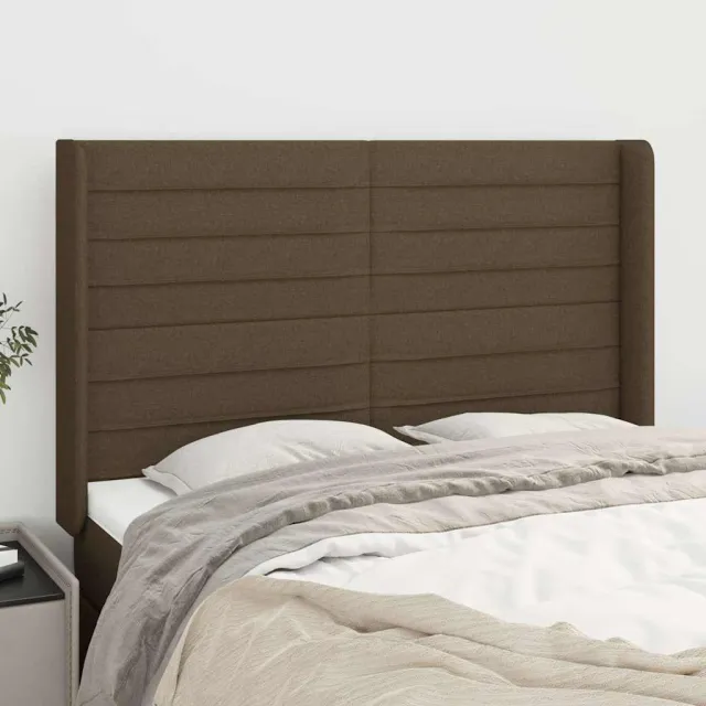 vidaXL Hoofdbord met randen 147x16x118/128 cm stof donkerbruin bruin