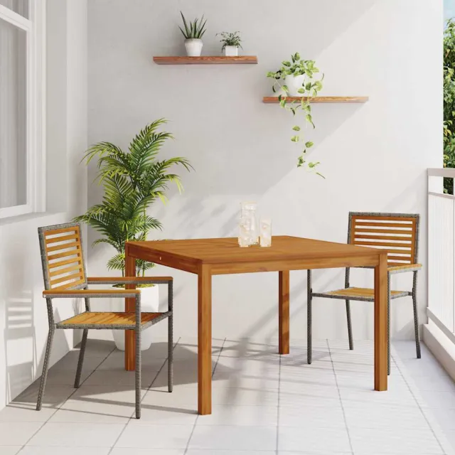 vidaXL Tuin eettafelset 3 st Grijs Massief Acaciahout, foto 2