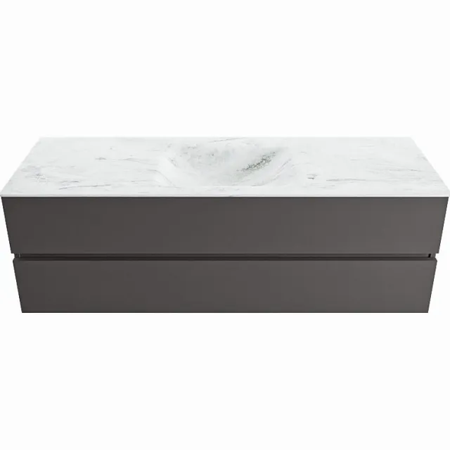 Mondiaz VICA-DLUX 150cm badmeubel onderkast Dark grey 2 lades. Inbouw wastafel CLOUD midden zonder kraangat, kleur Opalo.