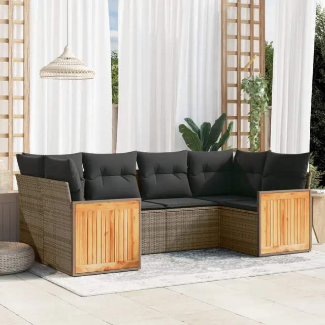 vidaXL 6-delige Loungeset met kussens poly rattan grijs, foto 2