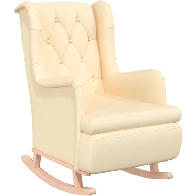 vidaXL Fauteuil - met - massief - rubberwood - schommelpoten - stof - crèmekleurig