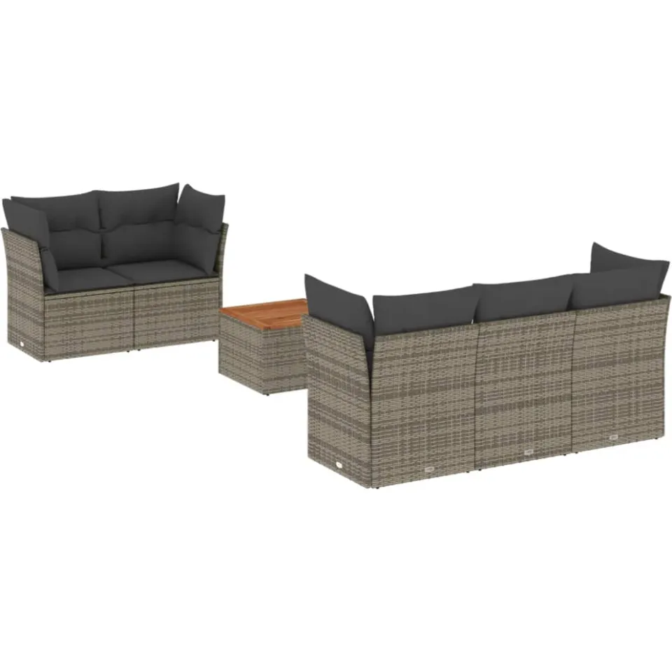 vidaXL 6-delige Loungeset met kussens poly rattan grijs, foto 3