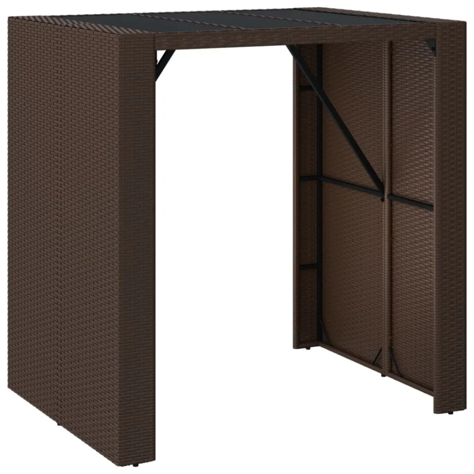 vidaXL Bartafel met glazen blad 105x80x110 cm poly rattan bruin, foto 3