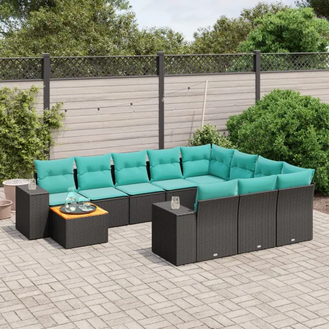 vidaXL 11-delige tuinbankset met kussens, zwart polyrotan, foto 2