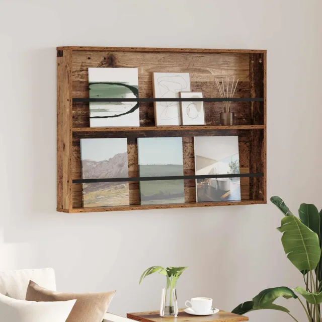 vidaXL Tijdschrift Rek met plank Oudhout 100 x 12 x 70 cm Bewerkt hout bruin, foto 2