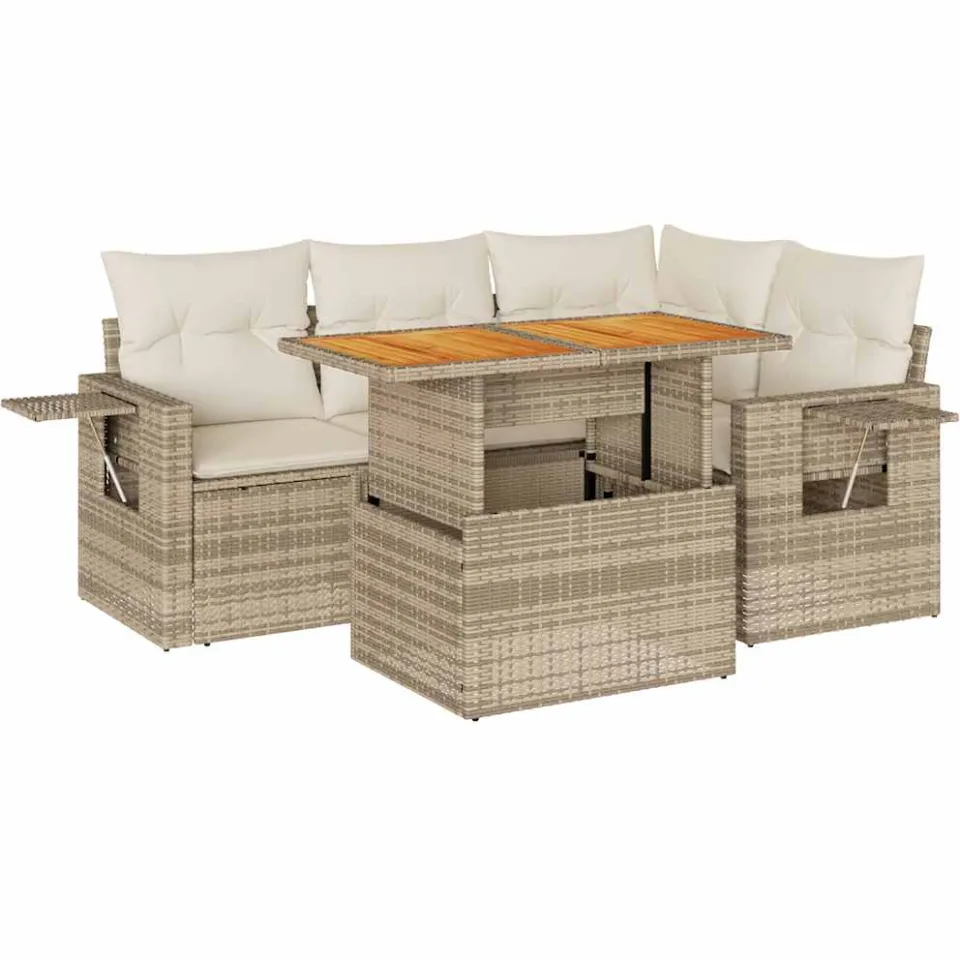 vidaXL 5-delige Loungeset met kussens poly rattan beige, foto 3