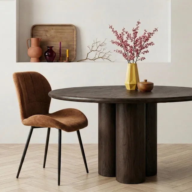 Woonexpress Ronde Eettafel Dolmo - Eikenhout Donkerbruin - 130x76x130 cm (BxHxD) Bruin/Hout - Bruin/Hout - Eiken