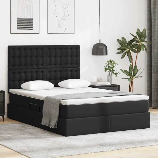 vidaXL Opslag bed met hoofdeinde Zwart 140 x 200 cm Nep Leer