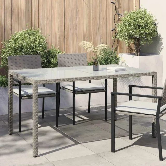 vidaXL Tuintafel 150x90x75 cm gehard glas en poly rattan grijs, foto 2