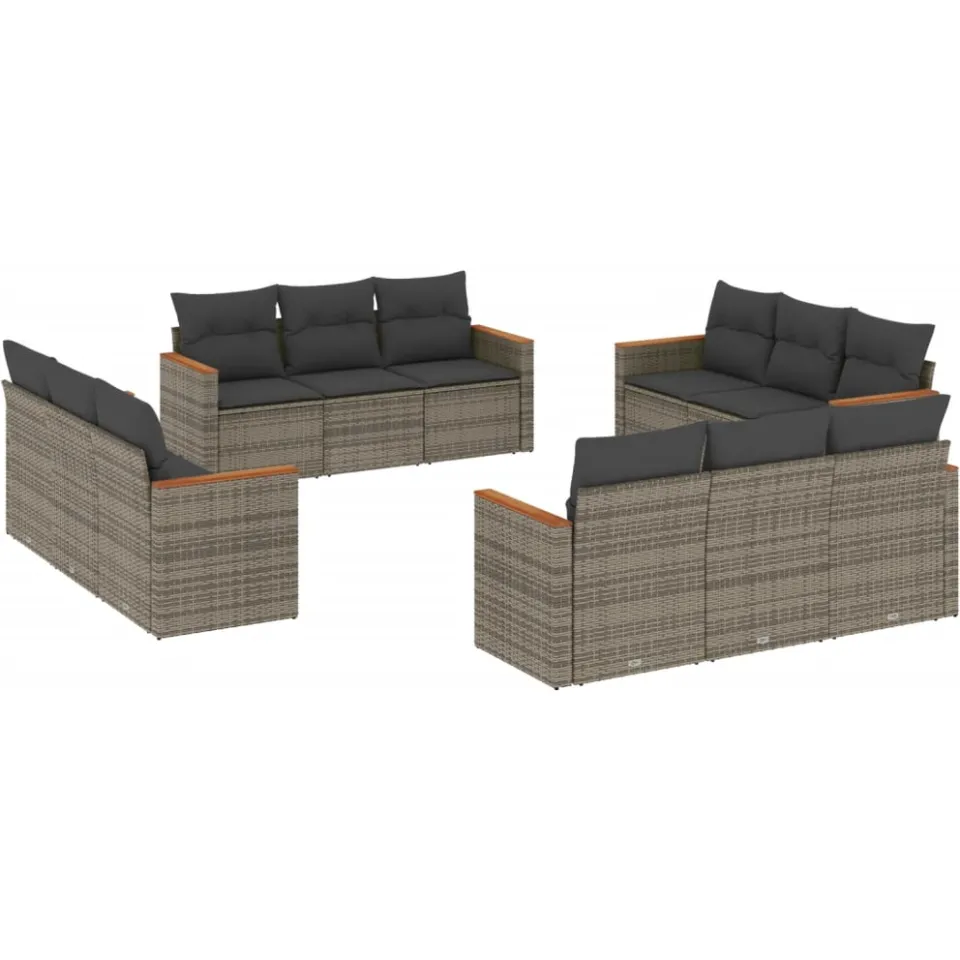 vidaXL 12-delige Loungeset met kussens poly rattan grijs, foto 3