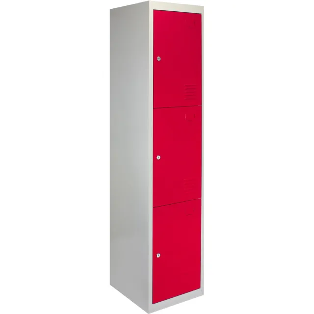 MonsterShop Lockerkast metaal driedeurs - rood - 180x38x45 cm - flatpack