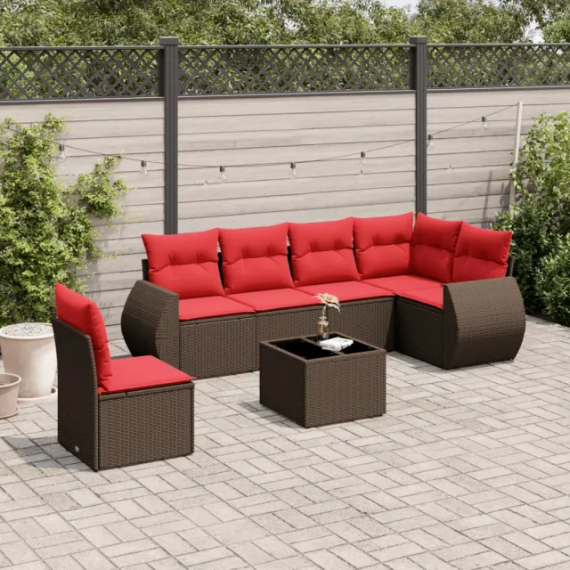 vidaXL 7-delige tuinbankset met kussens, bruin polyrotan, foto 2