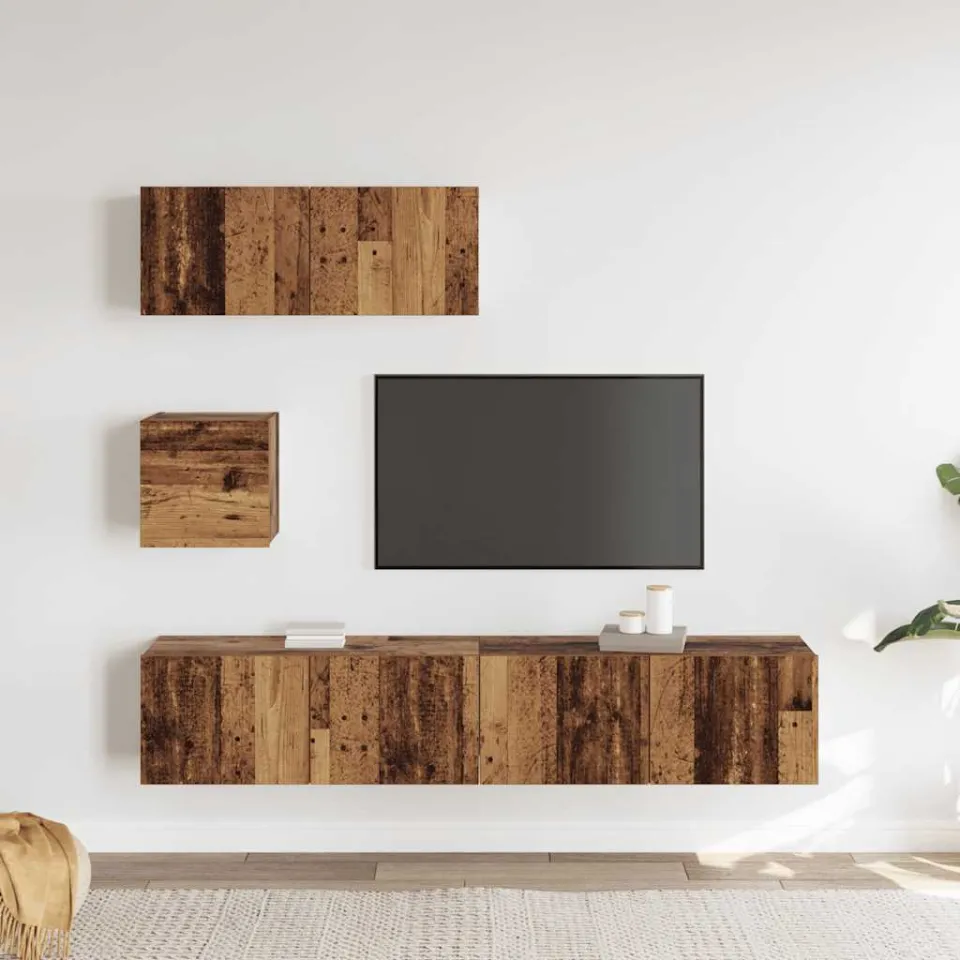 vidaXL 4-delig Tv-meubelset wandmontage bewerkt hout oud houtkleurig bruin, foto 3