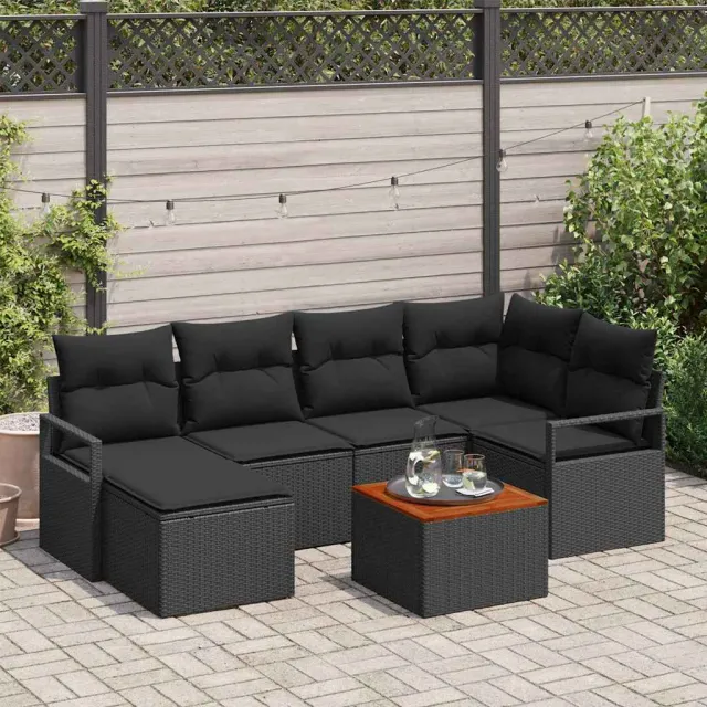 vidaXL Tuinbankenset 7 st Zwart poly rattan, foto 2