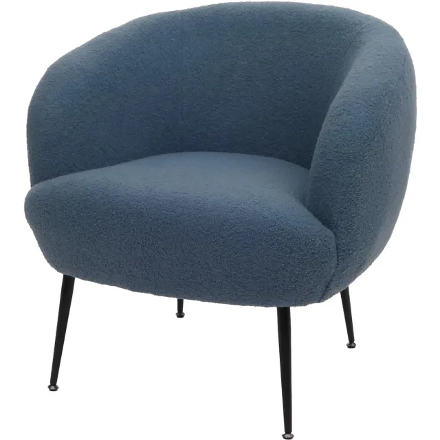 MCW Lounge fauteuil MCW-O37, cocktail/club fauteuil gestoffeerde fauteuil, stof/textiel bouclé (330g/m²) metaal MVG ~ blauw