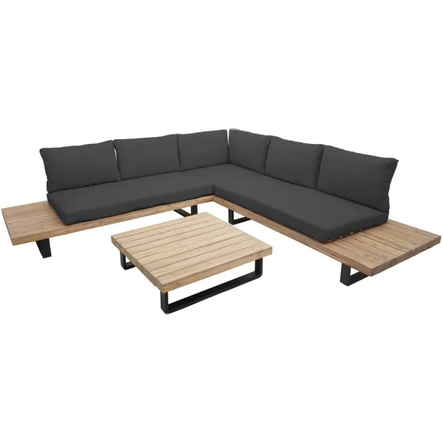 MCW Tuinset MCW-H54, zitgroep, loungeset, Spun Poly, acaciahout, MVG, aluminium ~ lichtbruin, kussens donkergrijs