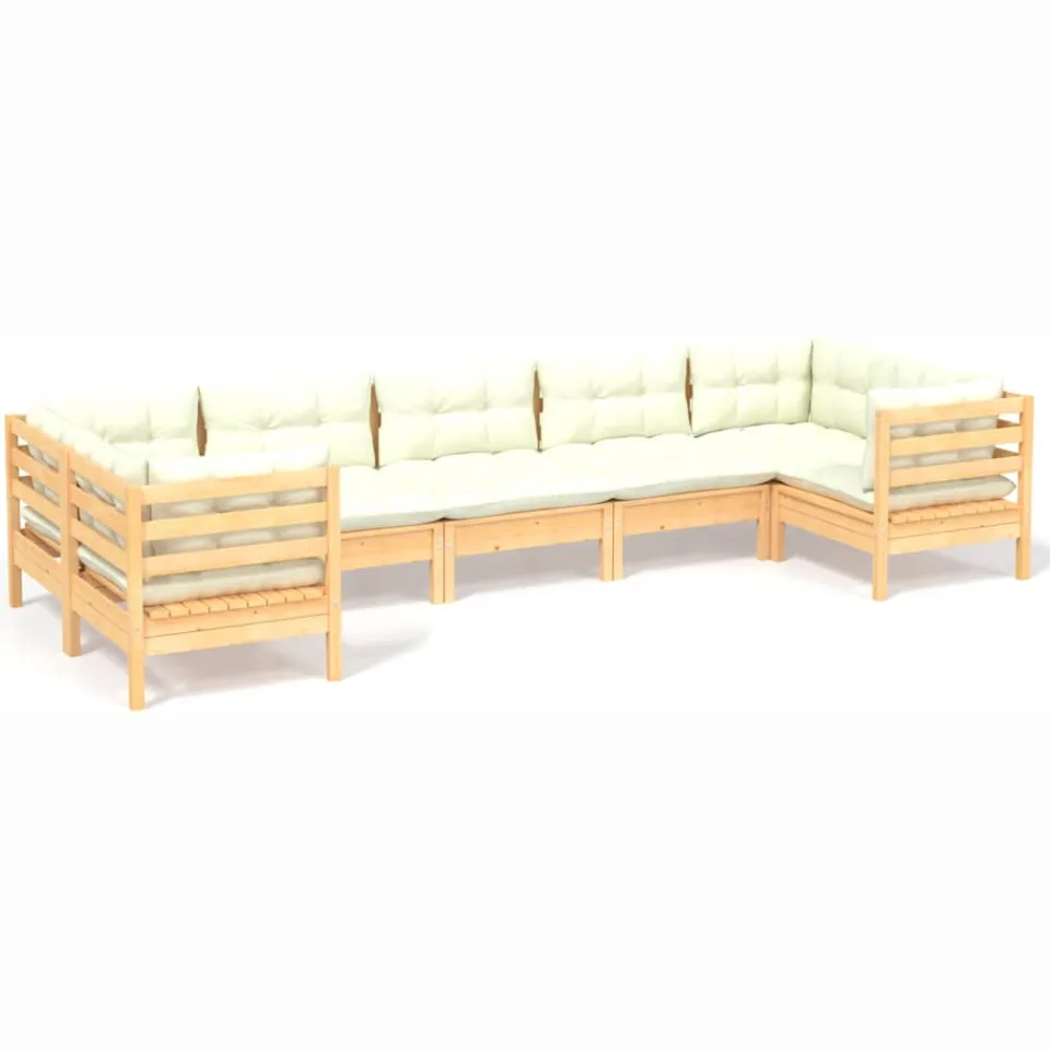 vidaXL 7-delige Loungeset met crèmekleurige kussens grenenhout, foto 4