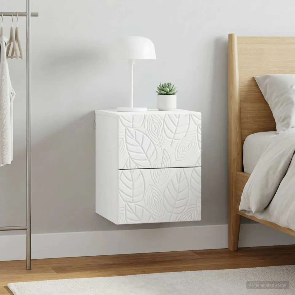 vidaXL Wandbeugel Bedkast 2 st Wit 34,5 x 33 x 40 cm Bewerkt hout, foto 3