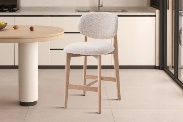 Rousseau Barstoel Carmen Beige – Massief Naturel Eiken – Keukeneiland – Zithoogte 65 cm – Gemonteerd