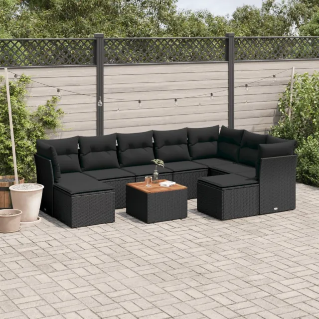 vidaXL 10-delige Loungeset met kussens poly rattan zwart, foto 2