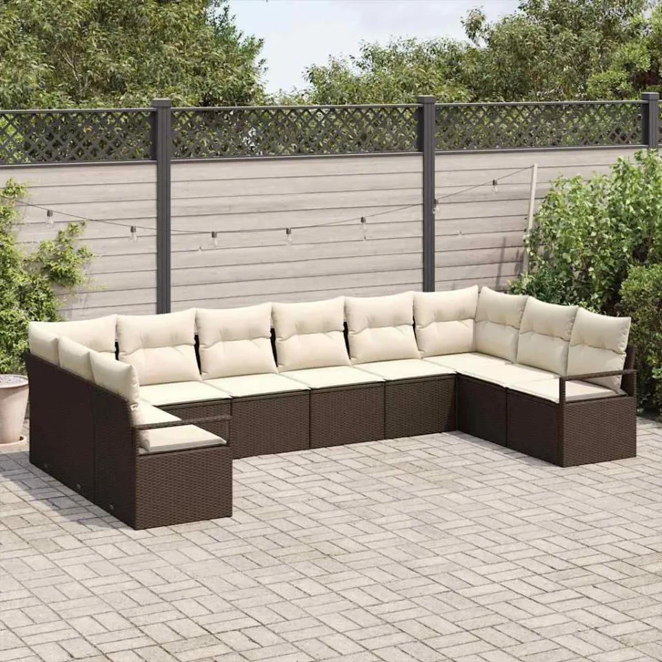 vidaXL Tuinbankenset 10 st Bruin en wit poly rattan, foto 3