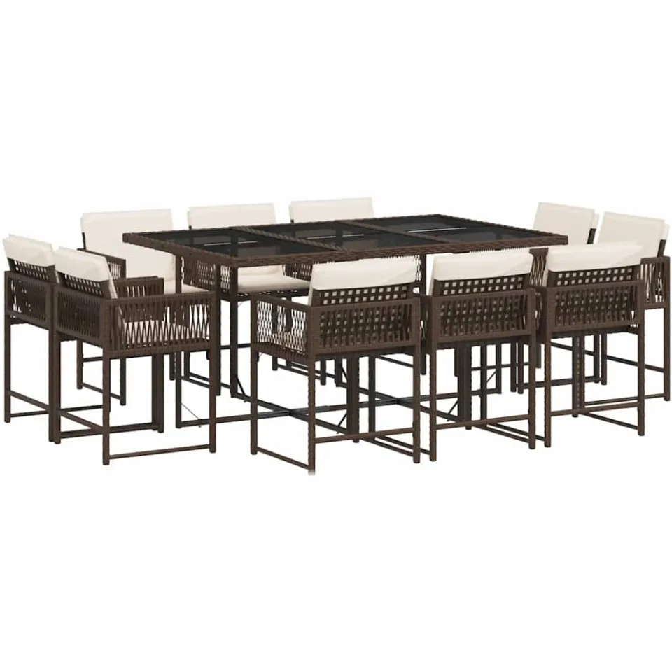 vidaXL 11-delige Tuinset met kussens poly rattan bruin, foto 3