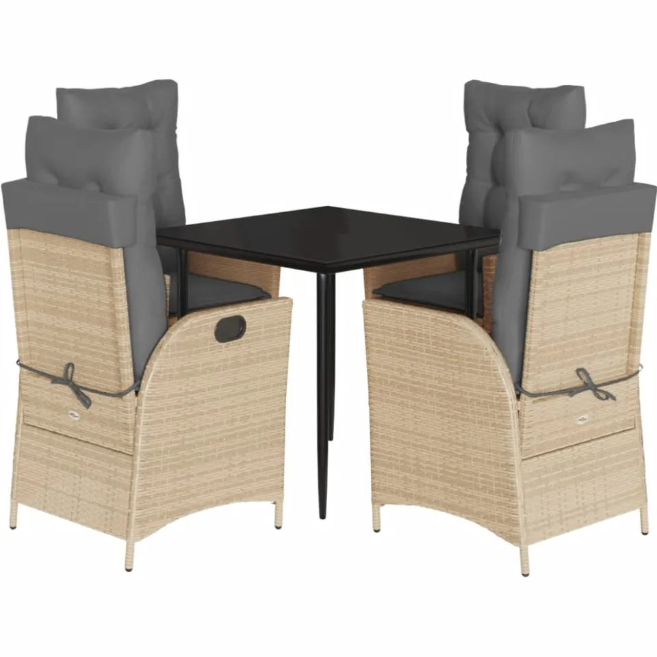 vidaXL 5-delige Tuinset met kussens poly rattan beige, foto 3